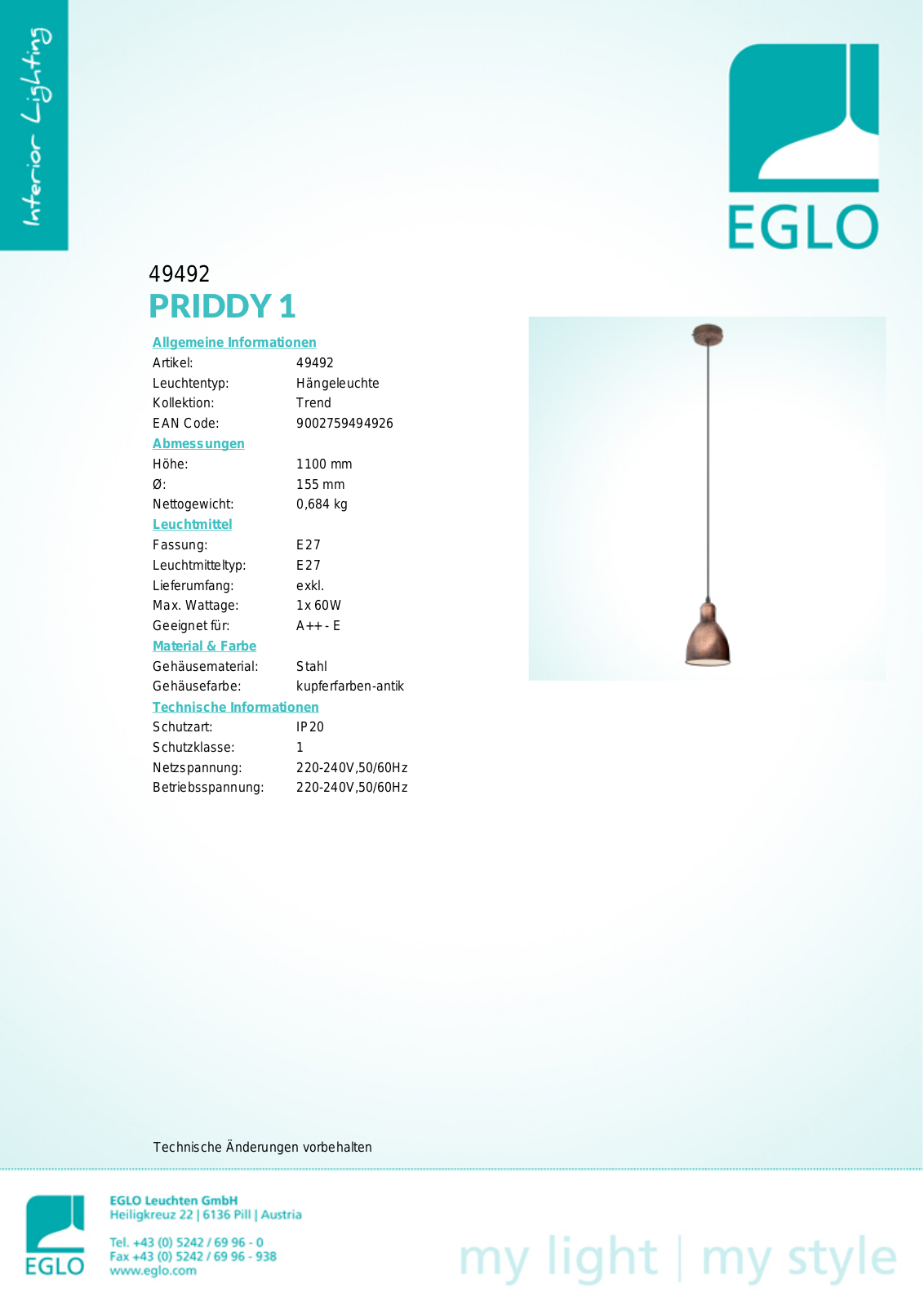 Eglo 49492 Service Manual