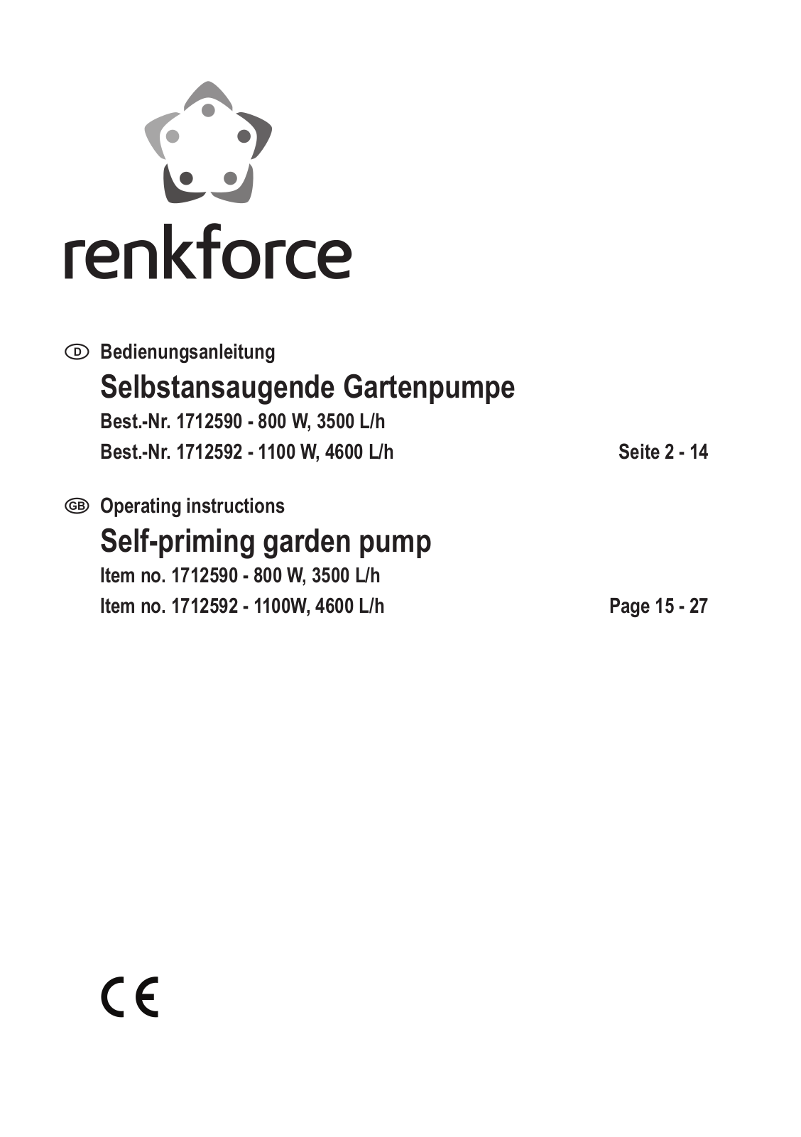 Renkforce 1712590, 1712592 Operating Instructions Manual