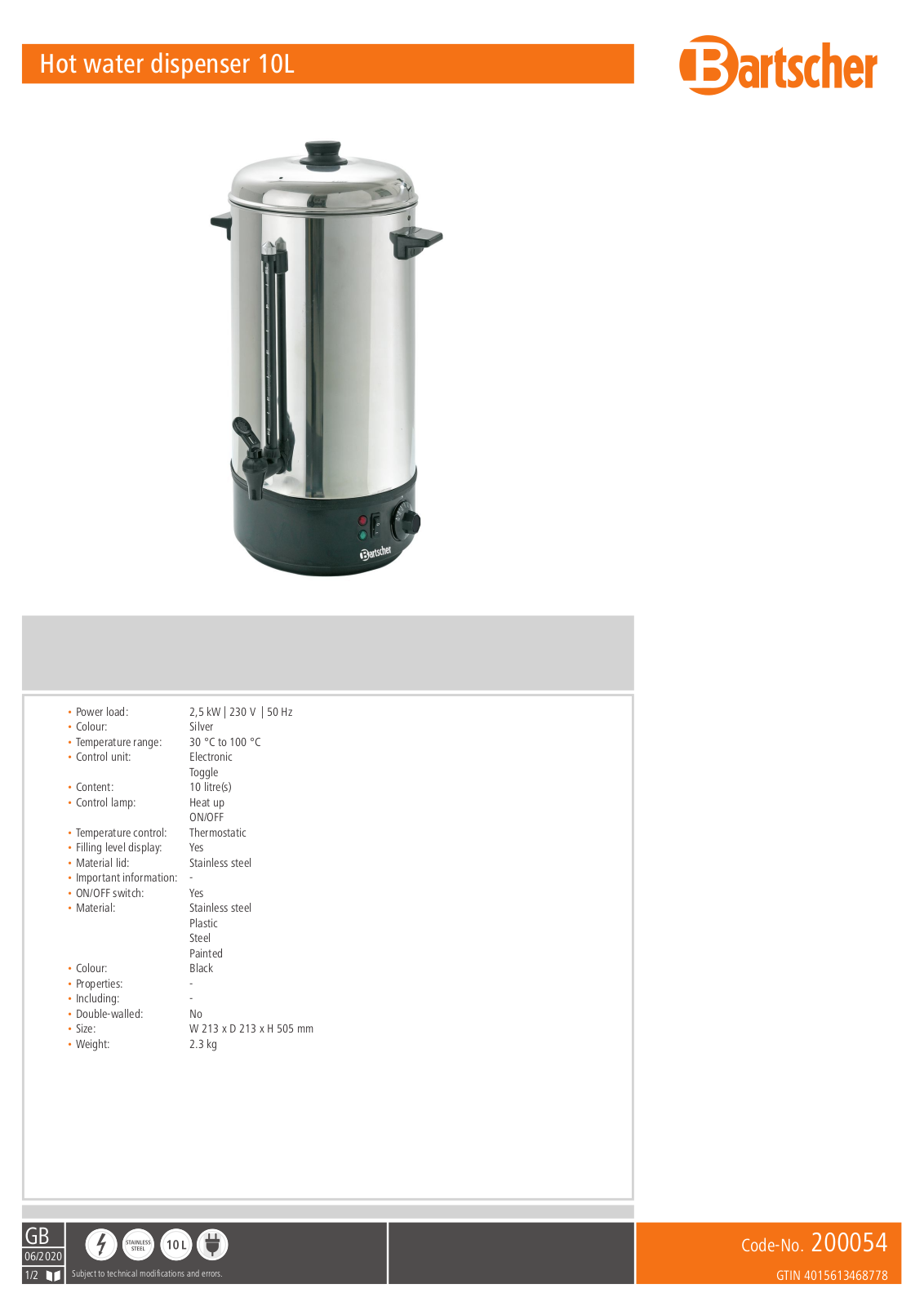 Bartscher 10l User Manual