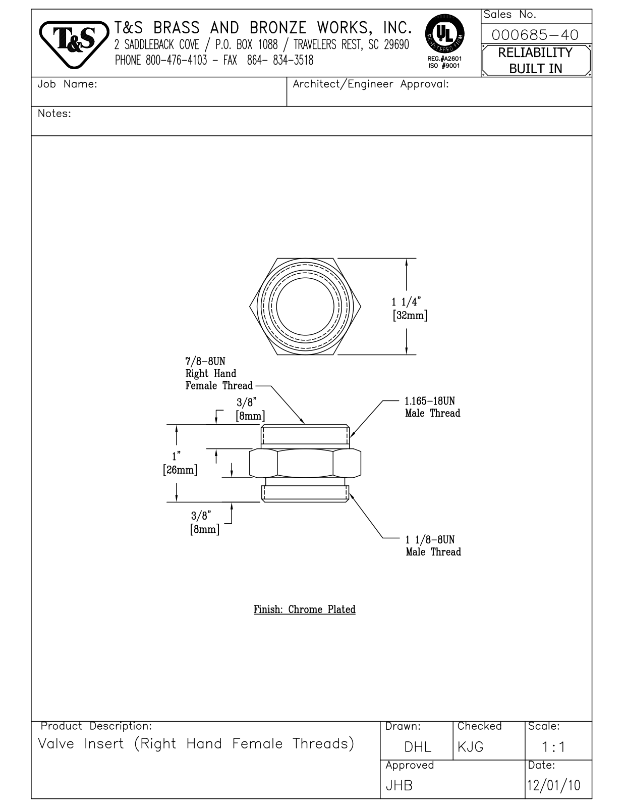 T&S Brass 000685-40 User Manual