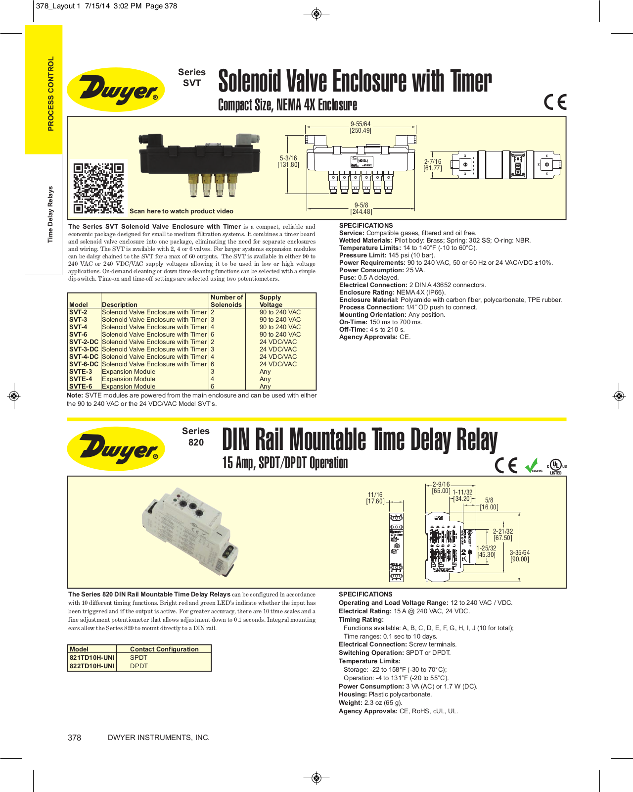 Dwyer Instruments SERIES 820 Catalog Page