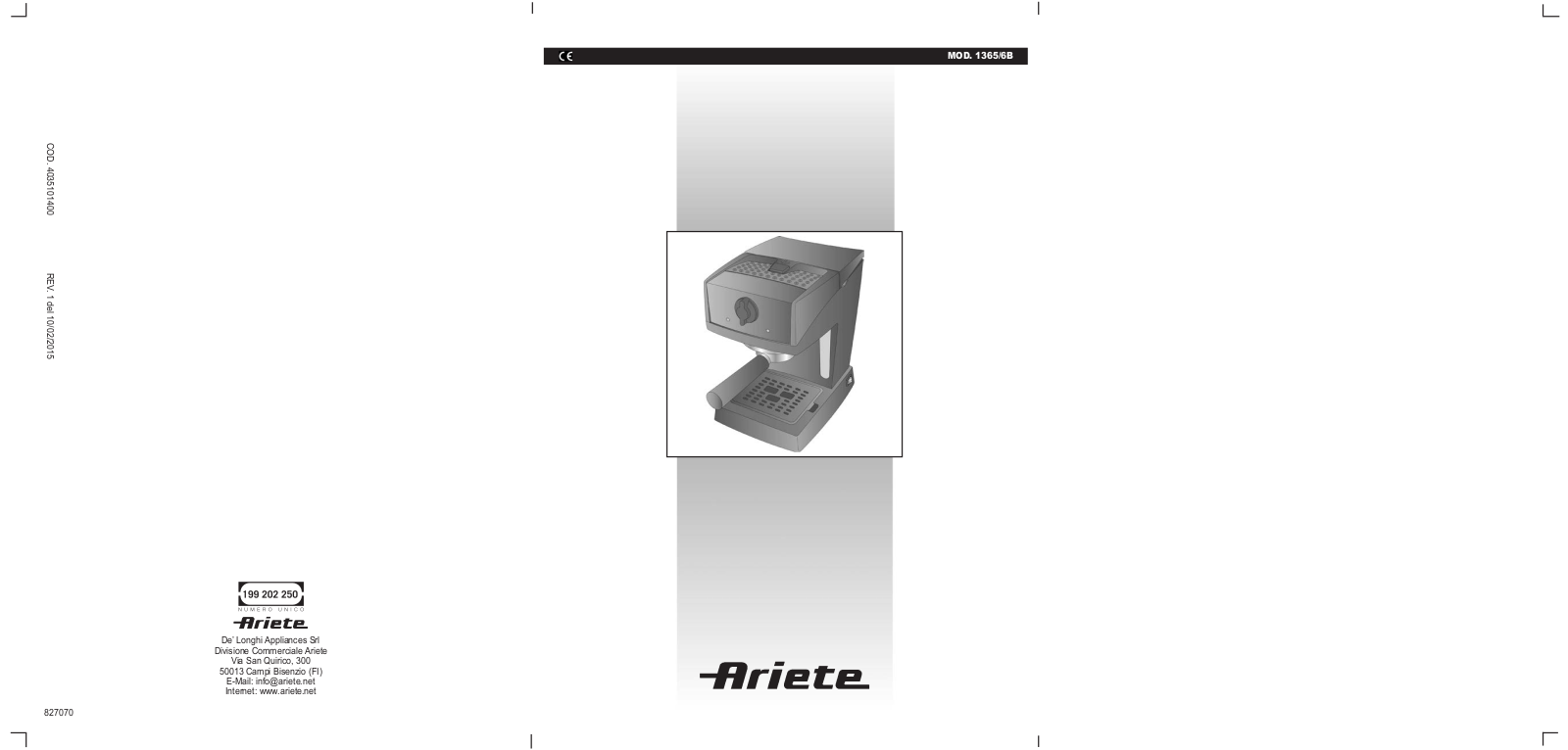 Ariete 1365/6B User manual