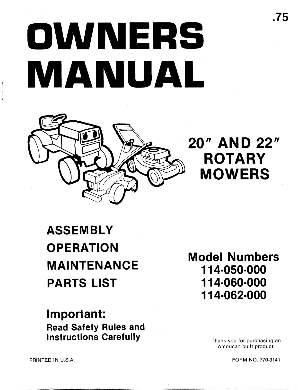 MTD 114-062-000, 114-060-000 User Manual