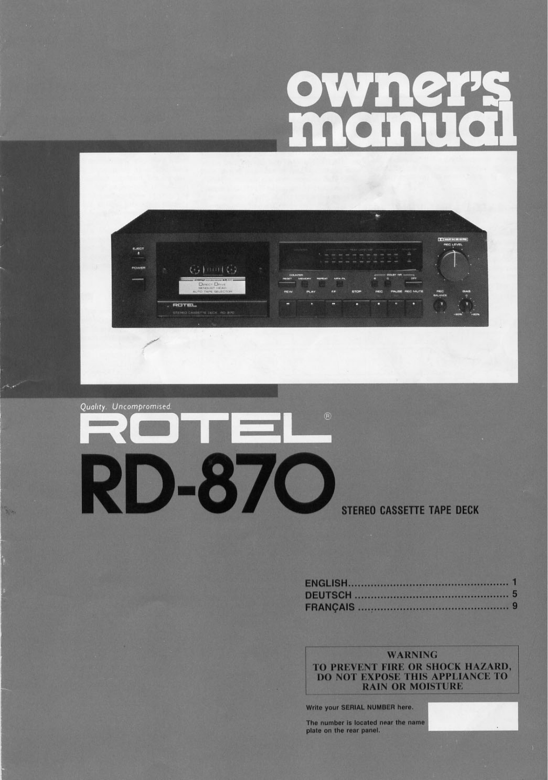 Rotel RD-870 Owners manual