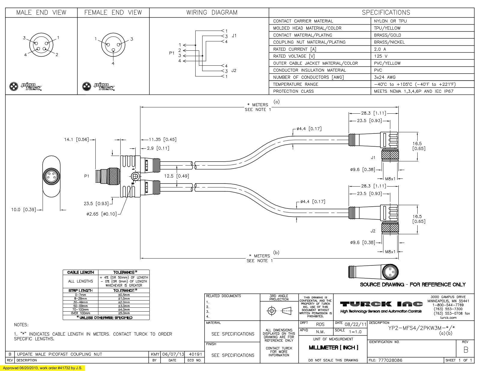 Turck YP2-MFS4/2PKW3M-0.2/0.2 Specification Sheet