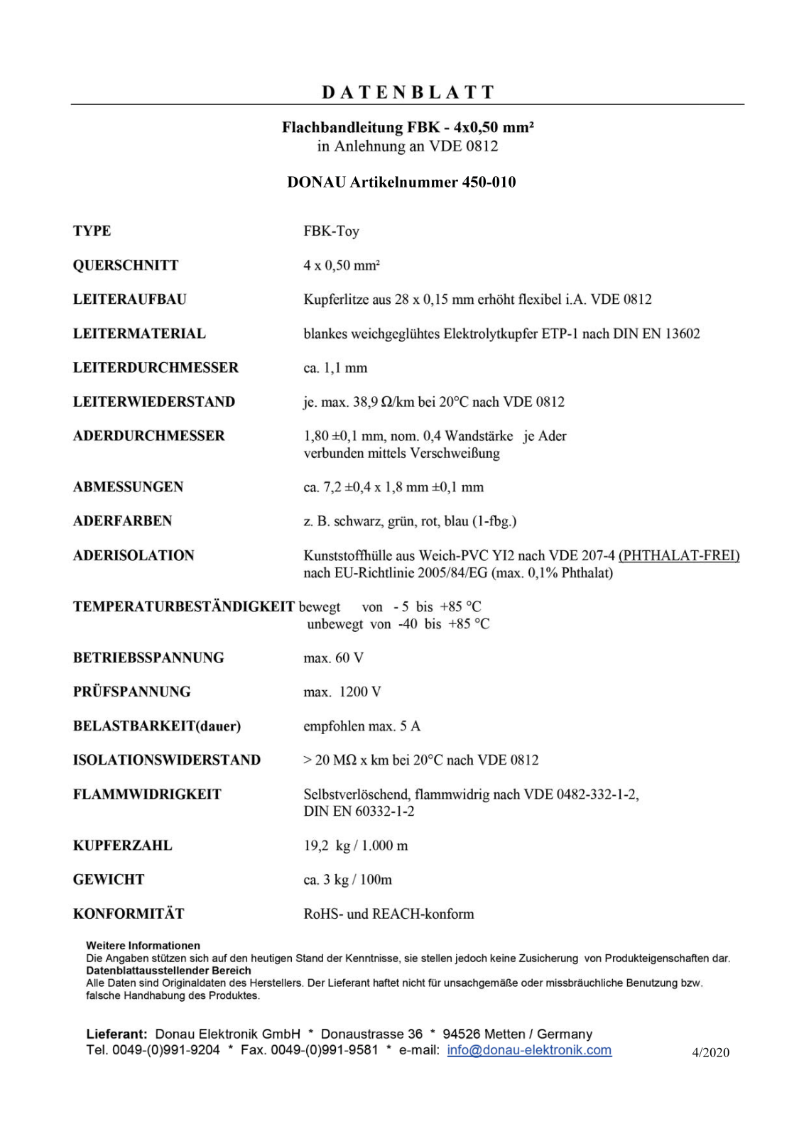 DONAU LITZE SWGNRTBL2 Datasheet - ManualMachine.com