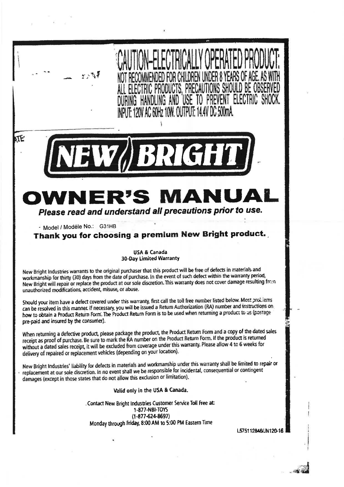 New Bright Co G31HB User Manual