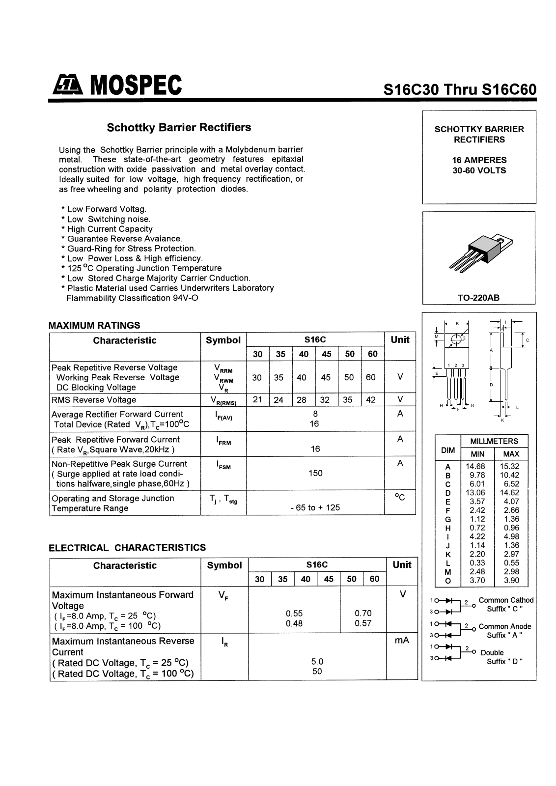 MOSPEC S16C30, S16C35, S16C40, S16C45, S16C50 Datasheet