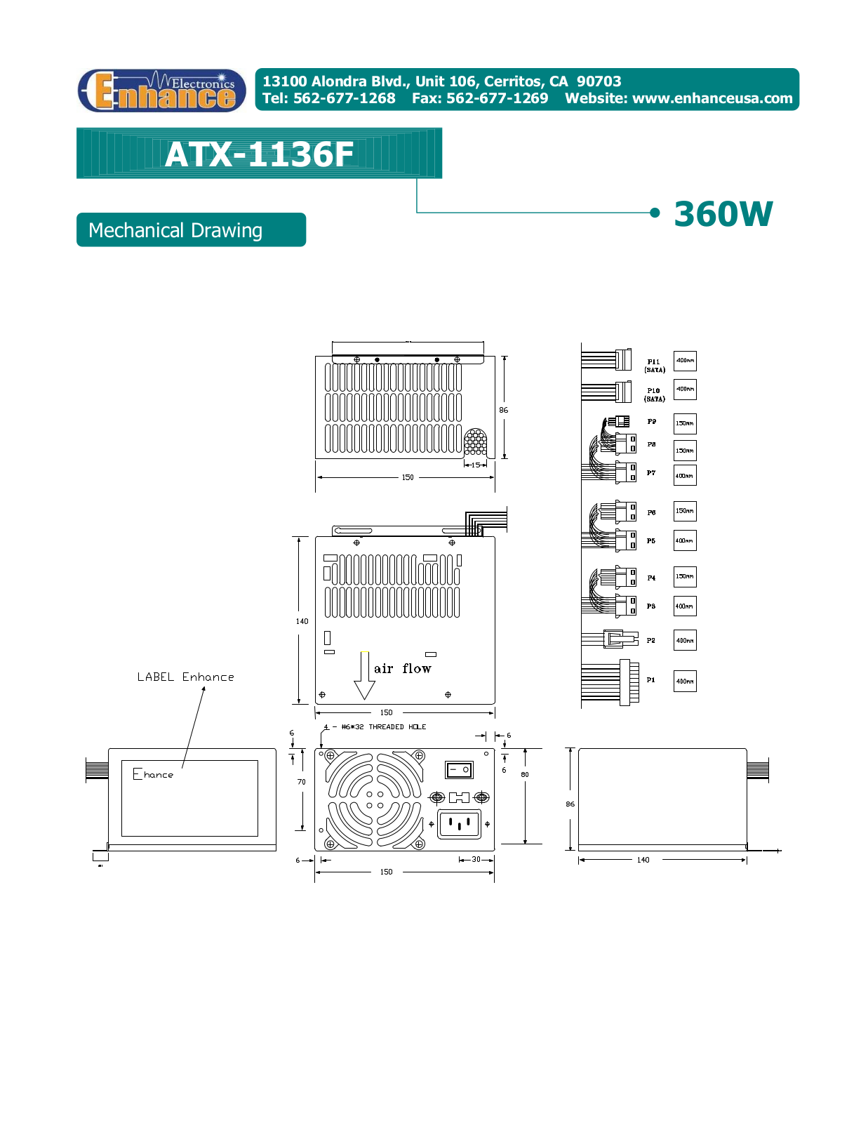 Enhance ATX-1136F MECHANICAL DRAWING