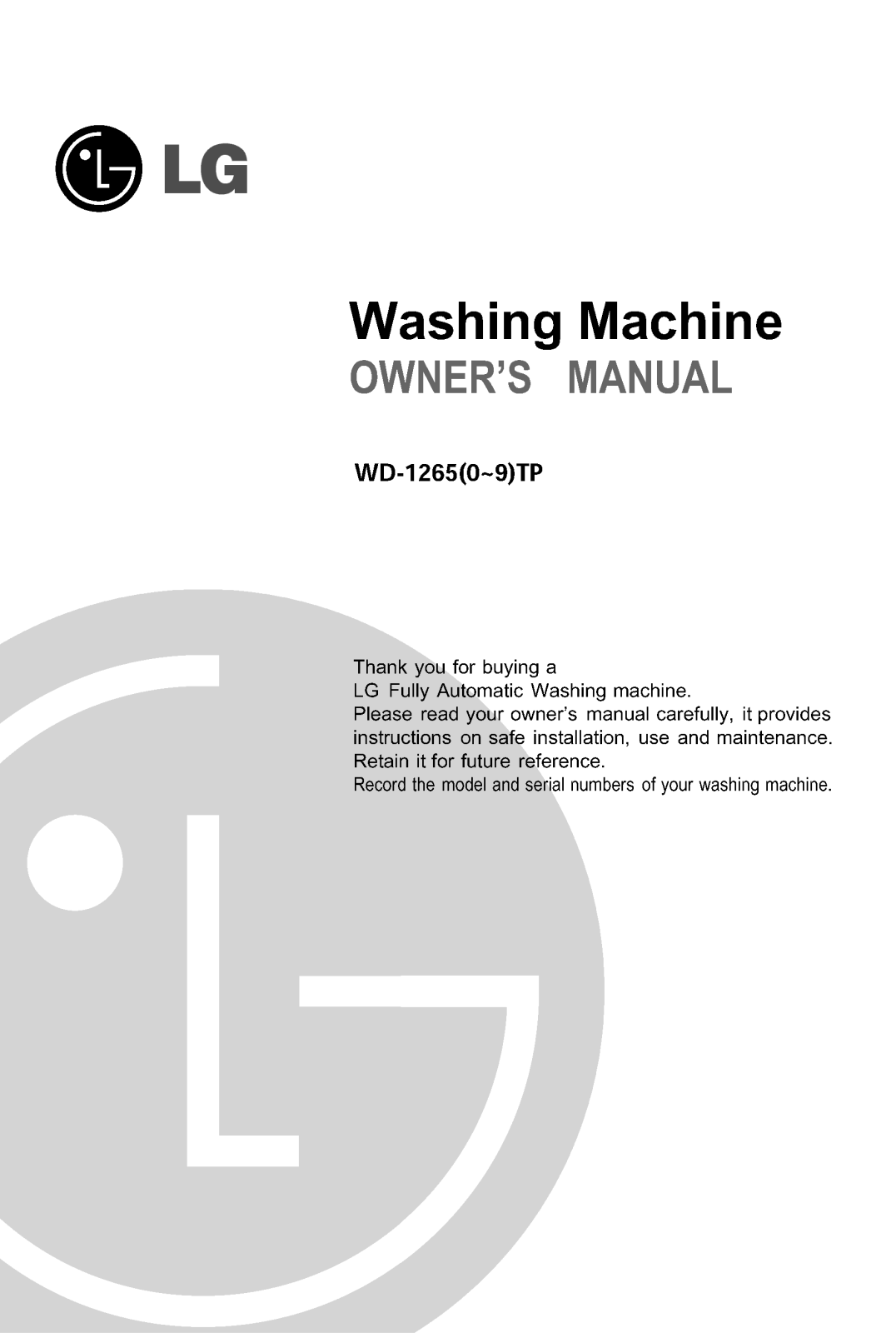 LG WD-10655TP Owner’s Manual