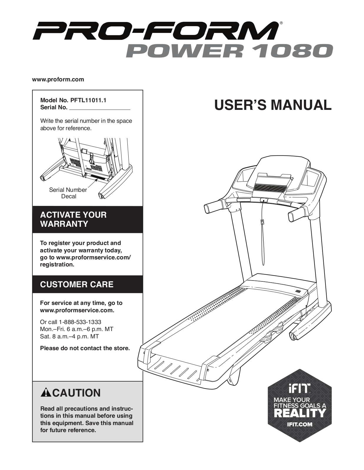 ProForm POWER 1080, PFTL110111 Owner's Manual