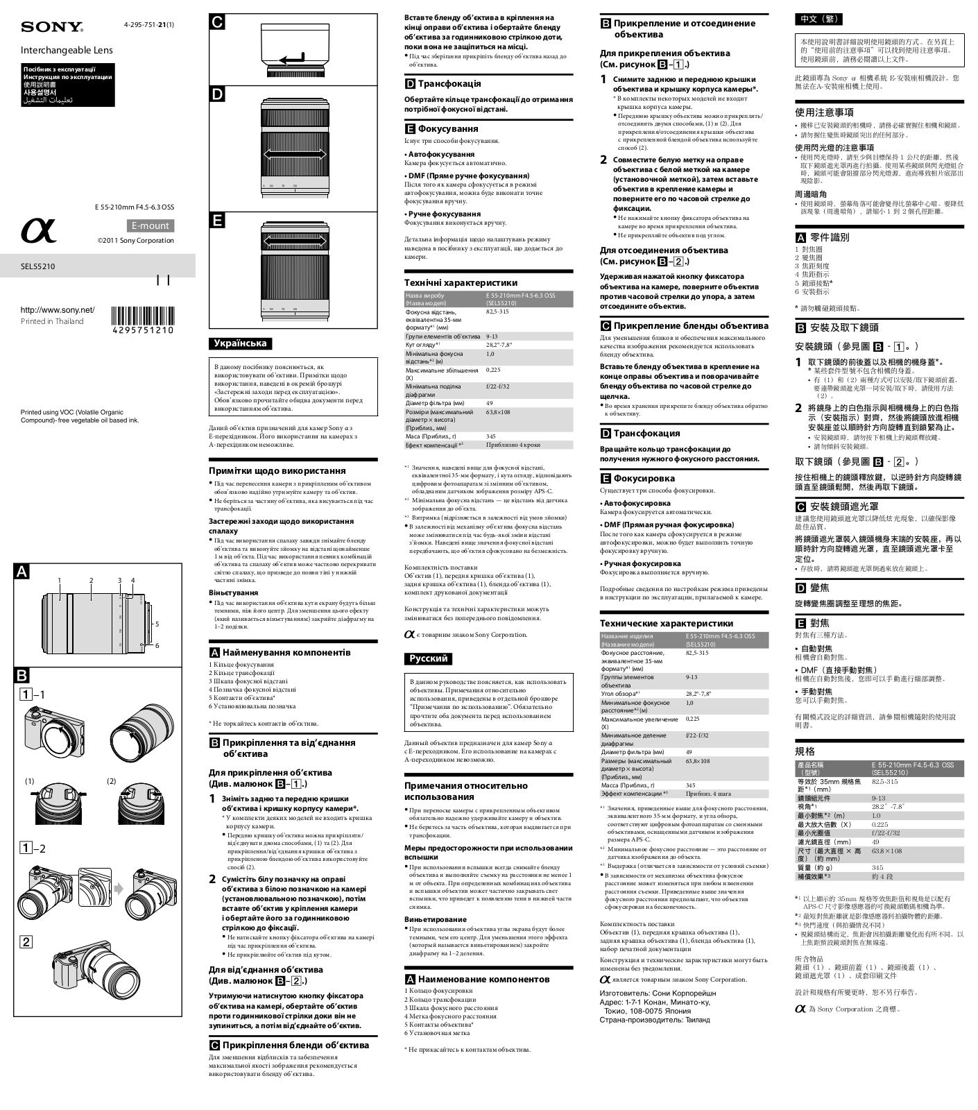 Sony E 55-210mm F4.5-6.3 OSS Manual
