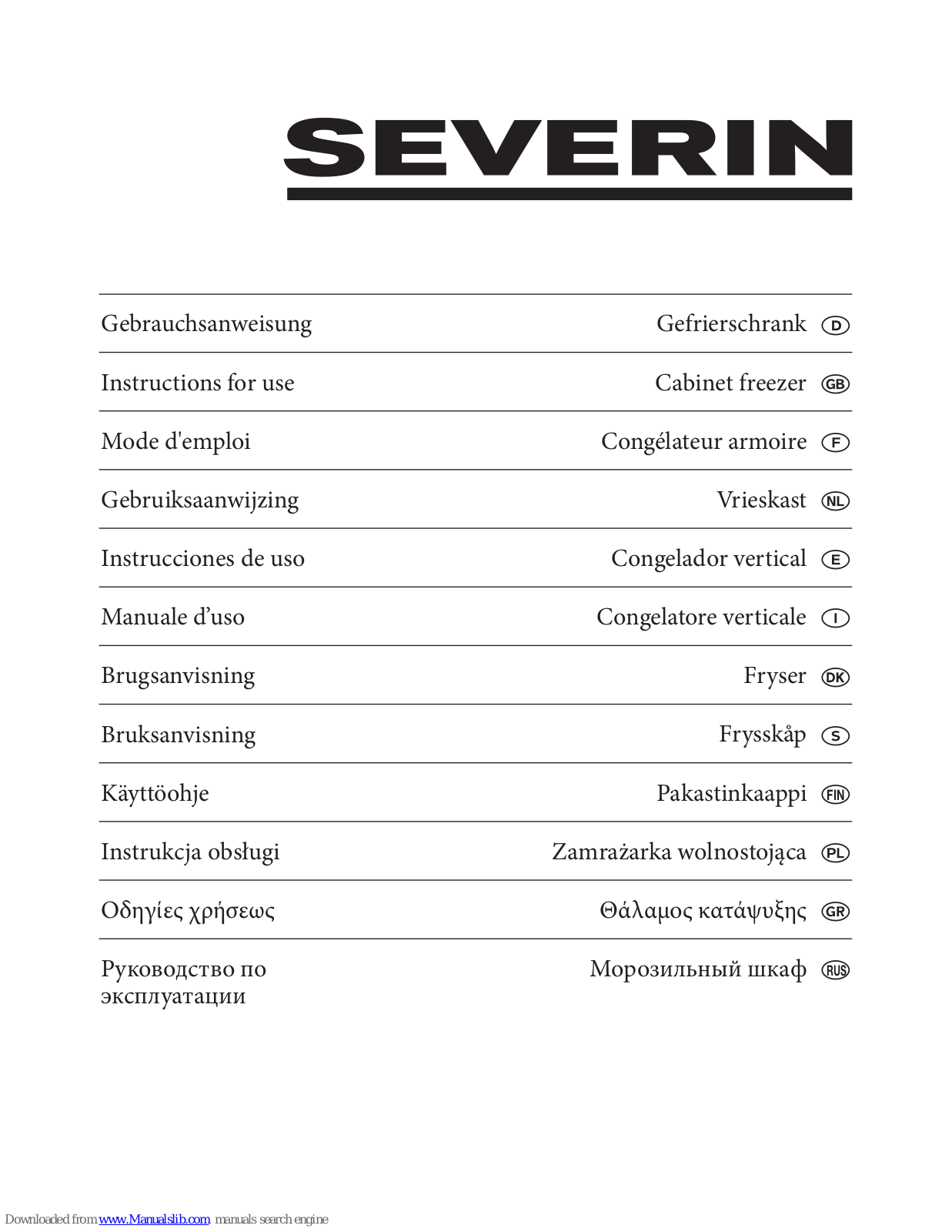 SEVERIN Cabinet freezer, KS 9834, KS 9824 Instructions For Use Manual