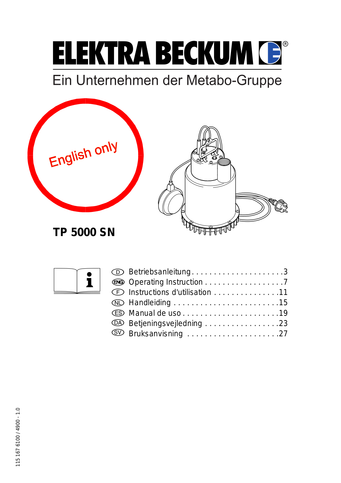 ELEKTRA BECKUM TP 5000 SN User guide - ManualMachine.com