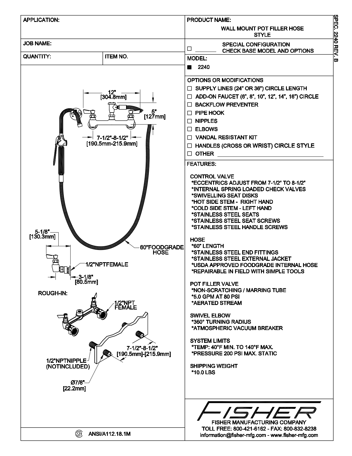 Fisher Manufacturing 2240 User Manual