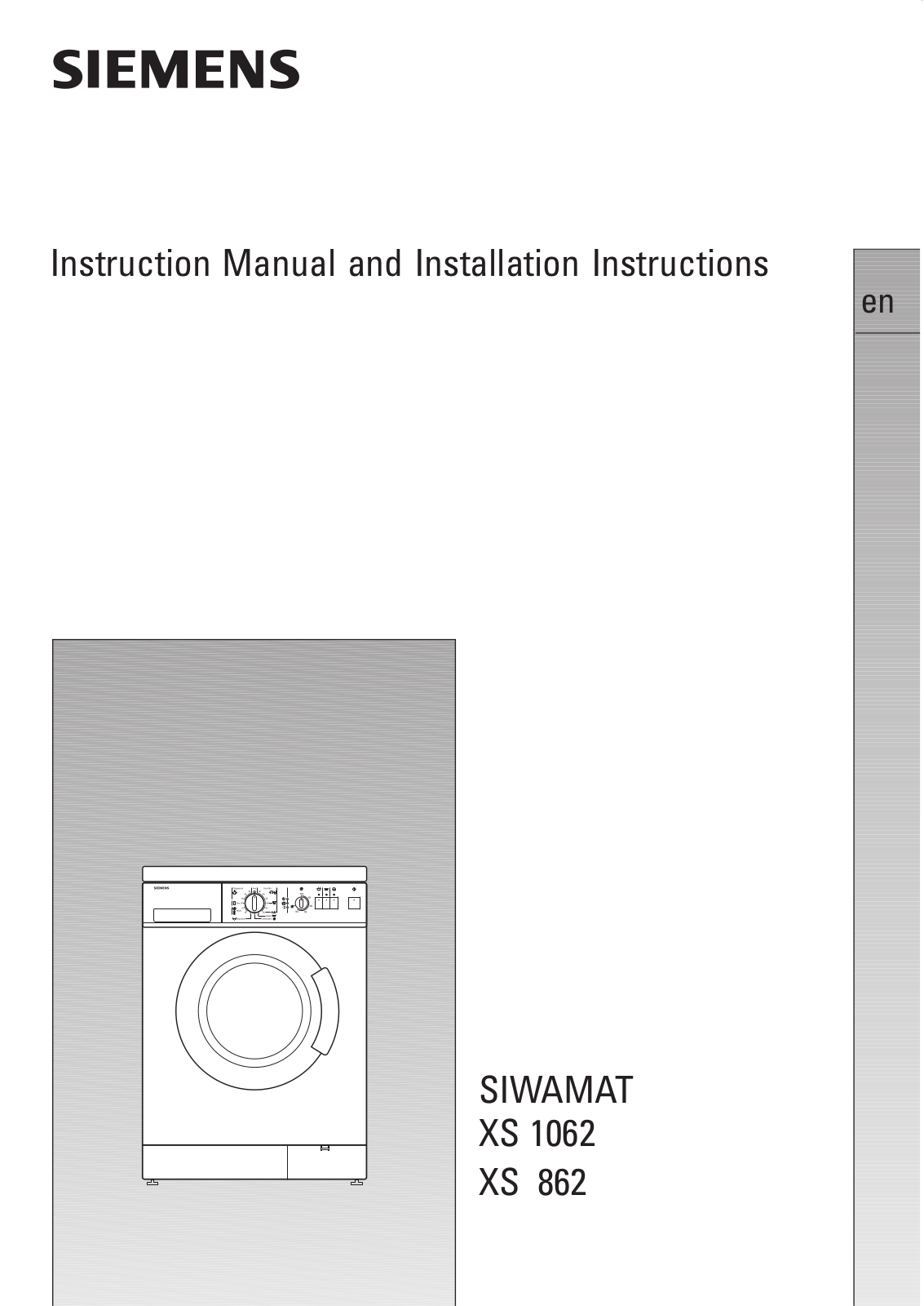 Siemens siwamat xs 1062, siwamat xs 862 Instruction Manual