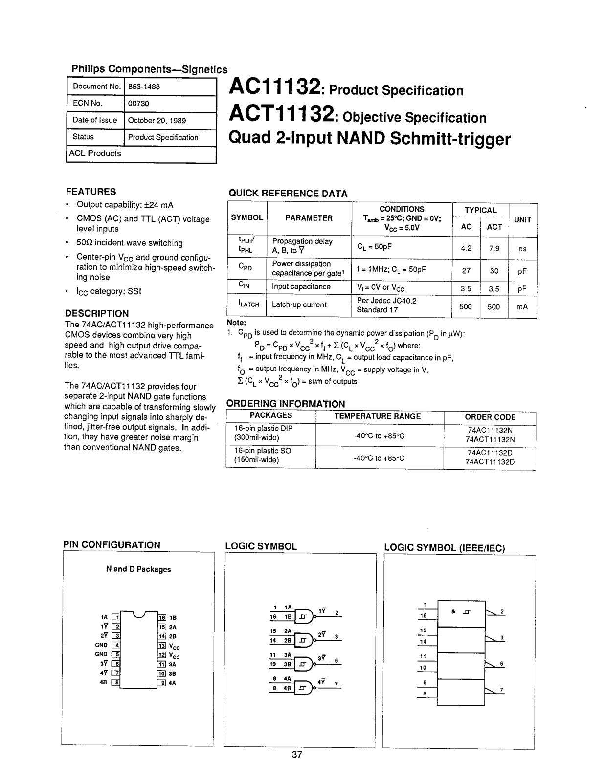 Philips 74ACT11132N, 74ACT11132D, 74AC11132N, 74AC11132D Datasheet