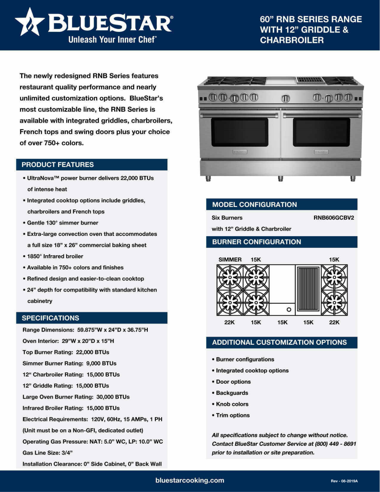 Bluestar RNB606GCBV2 Specsheet