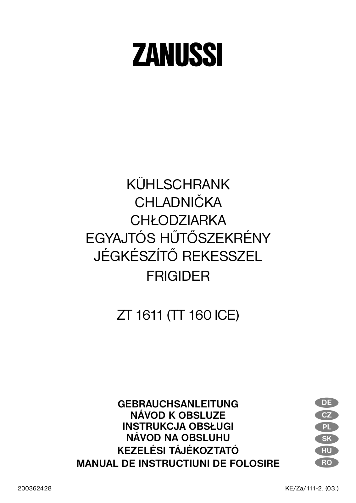 Zanussi ZT 1611 User Manual