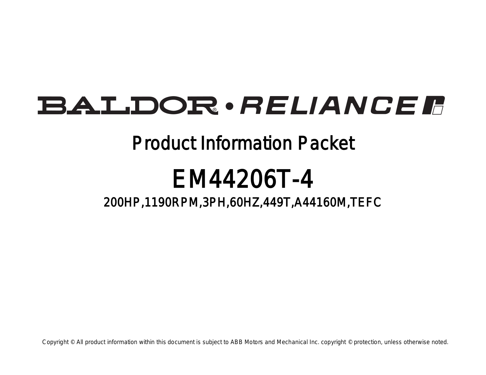 Baldor EM44206T-4 Product Information Sheet