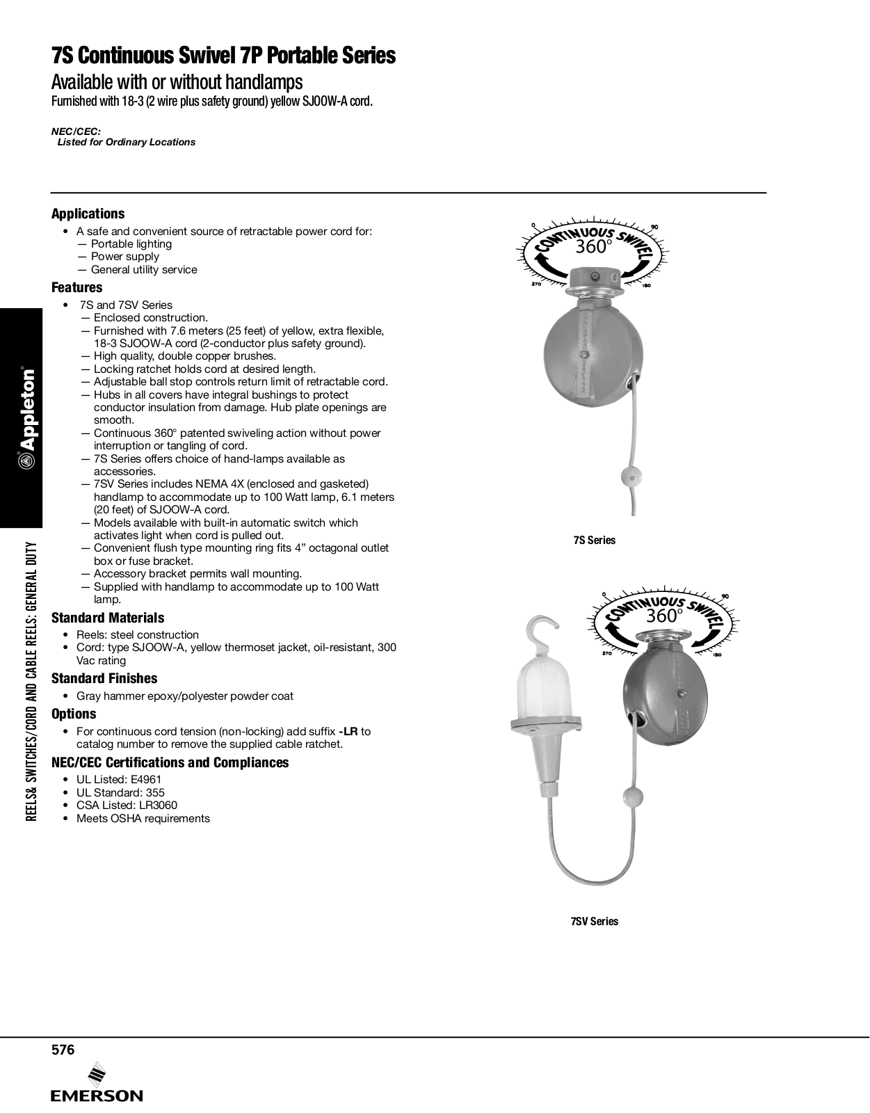 Appleton 7S Continuous Swivel 7P Portable Series Catalog Page