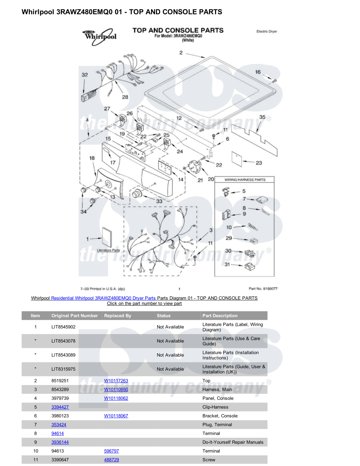 Whirlpool 3RAWZ480EMQ0 Parts Diagram