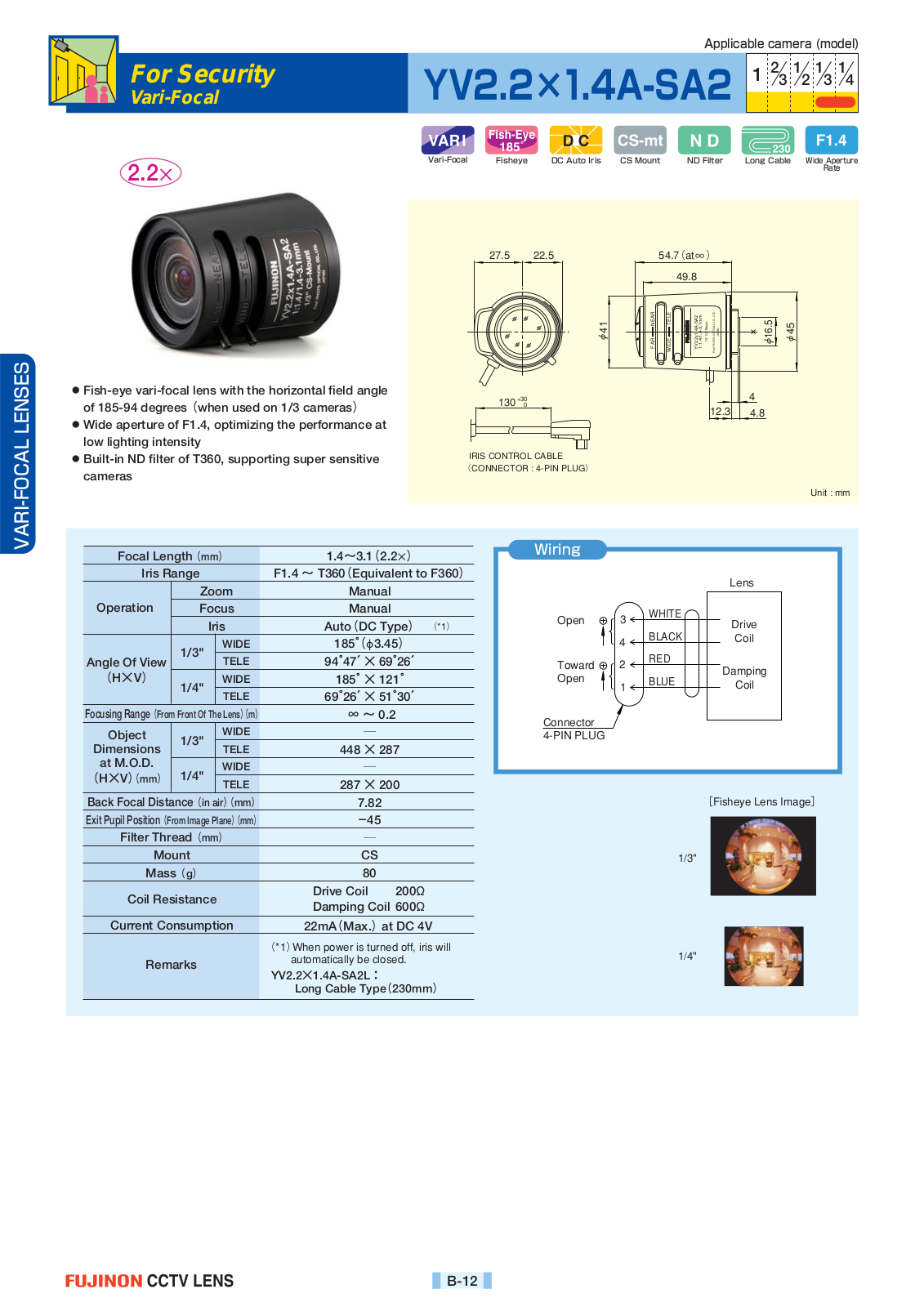 Fujinon YV2.2x1.4A-SA2L Specsheet