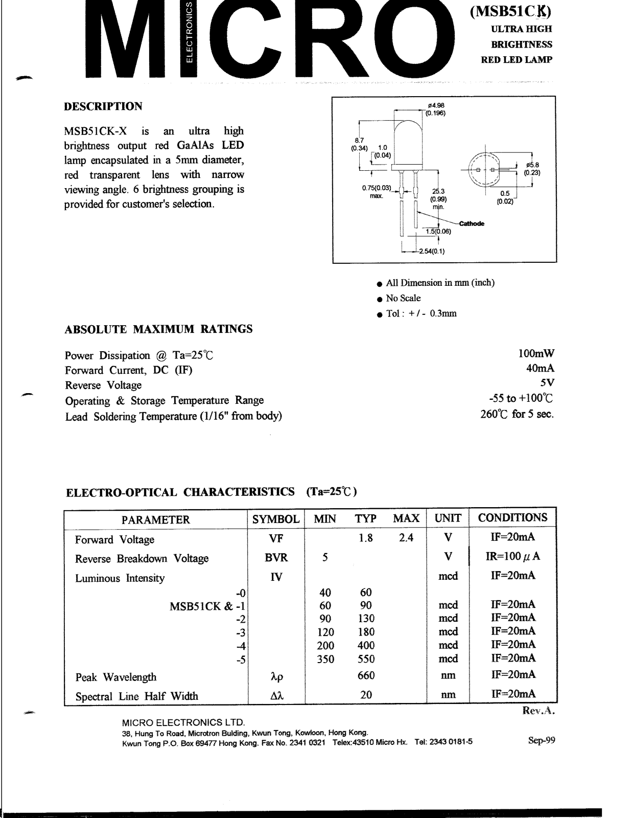 MICRO MSB51CK-4, MSB51CK-5, MSB51CK-0, MSB51CK-1, MSB51CK-2 Datasheet