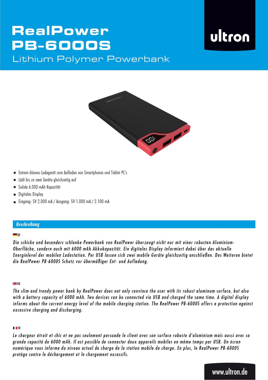 Ultron PB-6000S User Manual