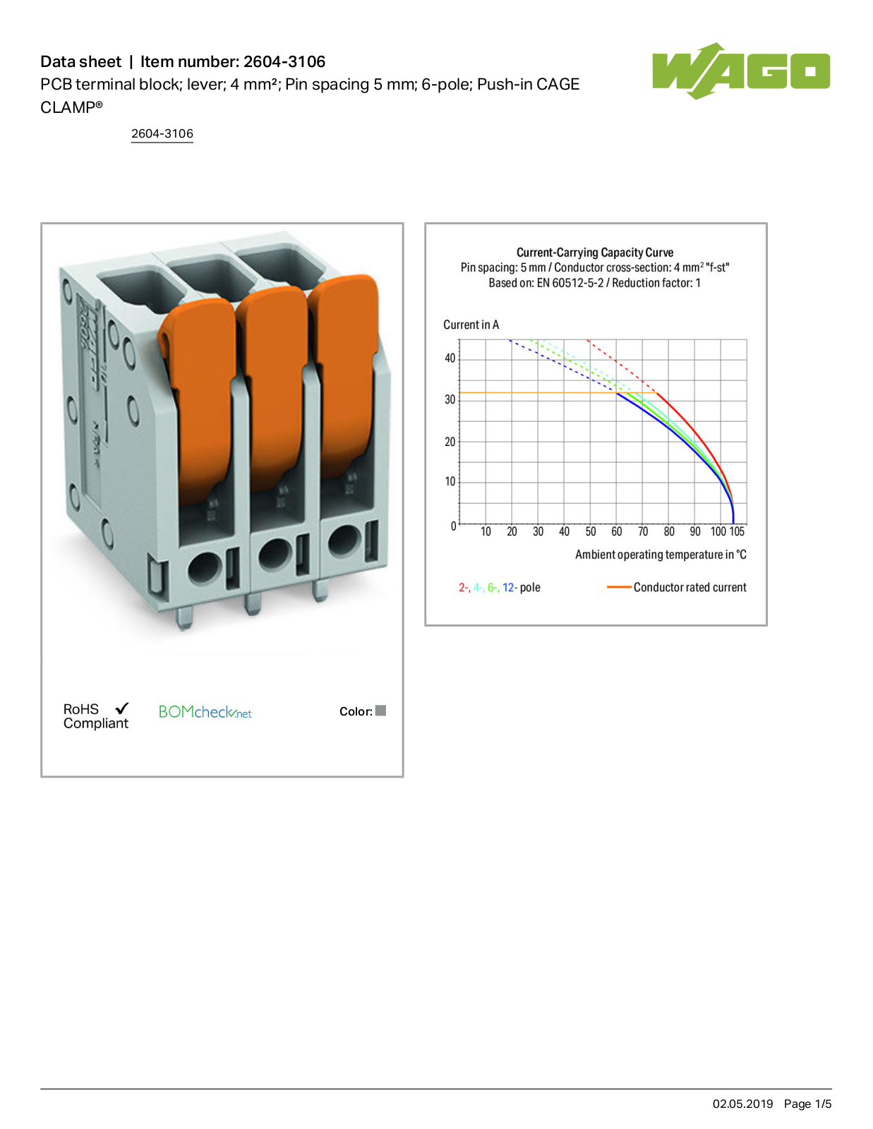 Wago 2604-3106 Data Sheet