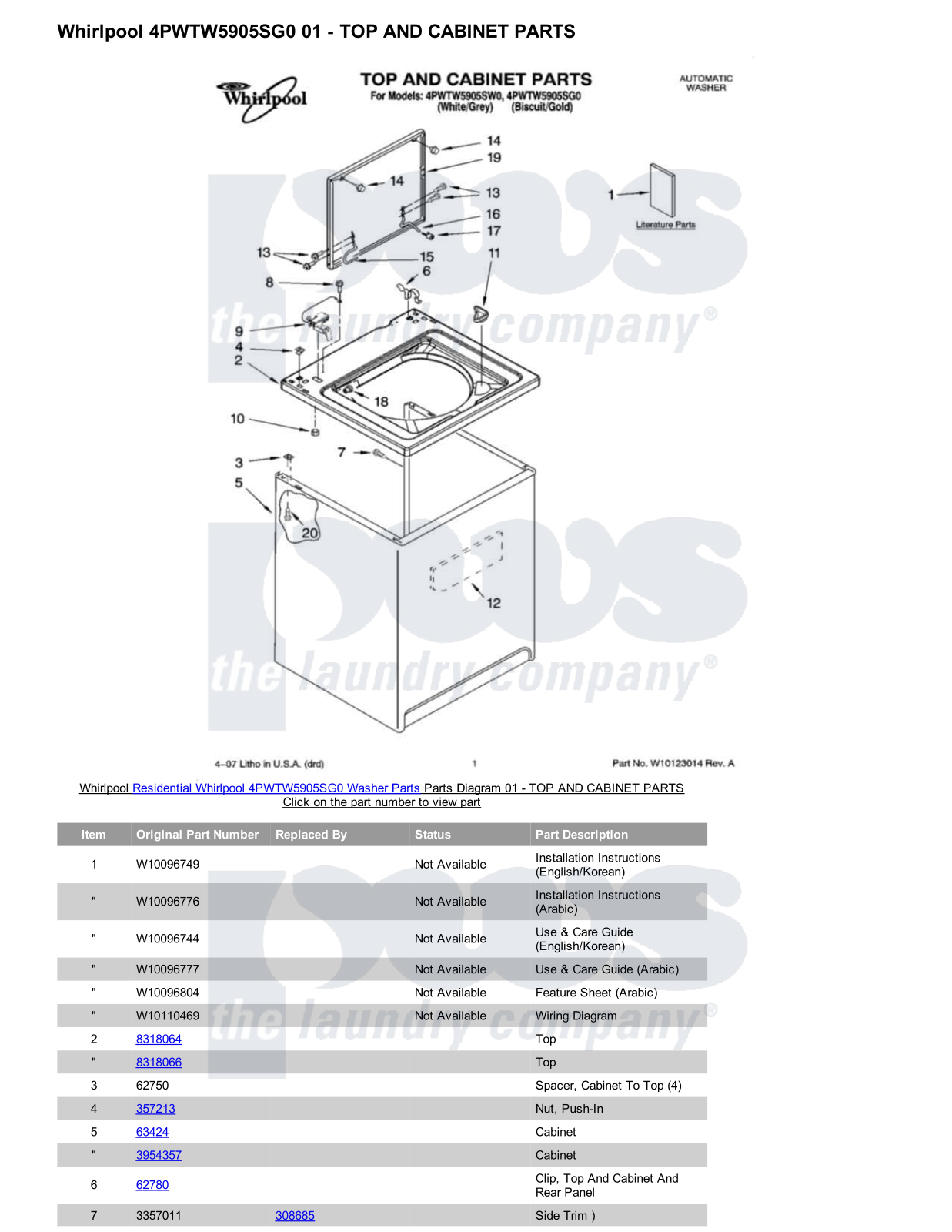 Whirlpool 4PWTW5905SG0 Parts Diagram