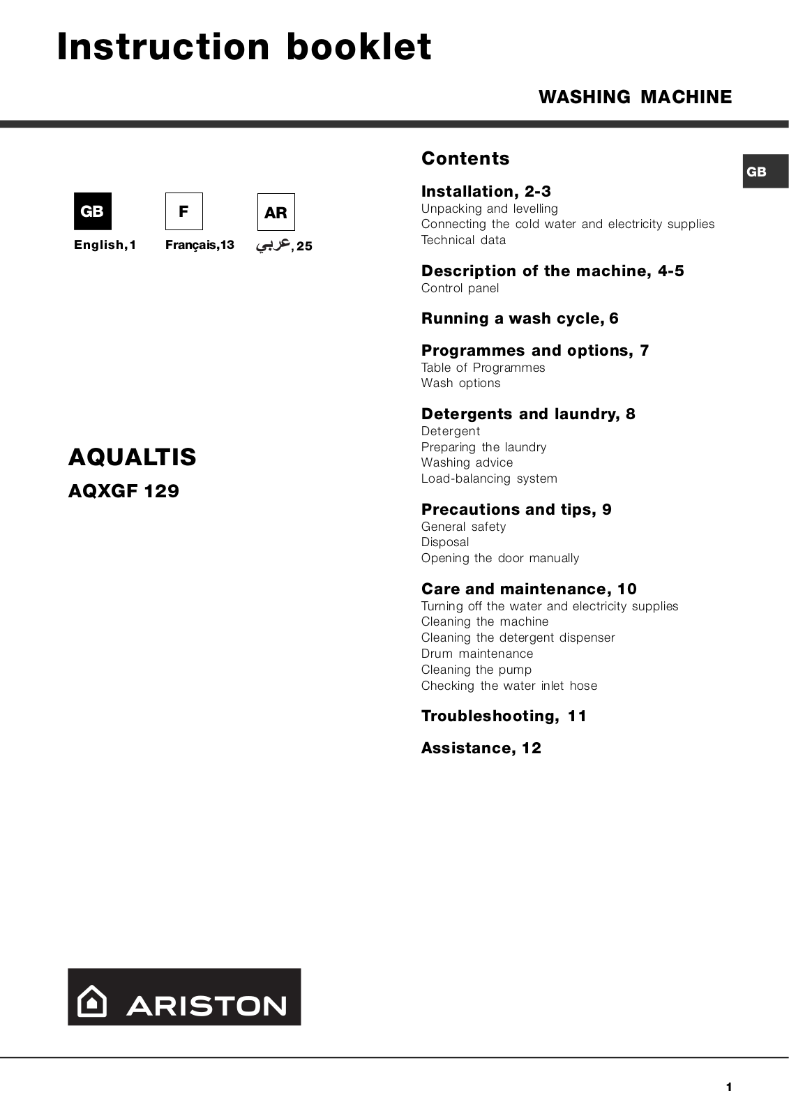 Hotpoint AQXGF 129 User Manual