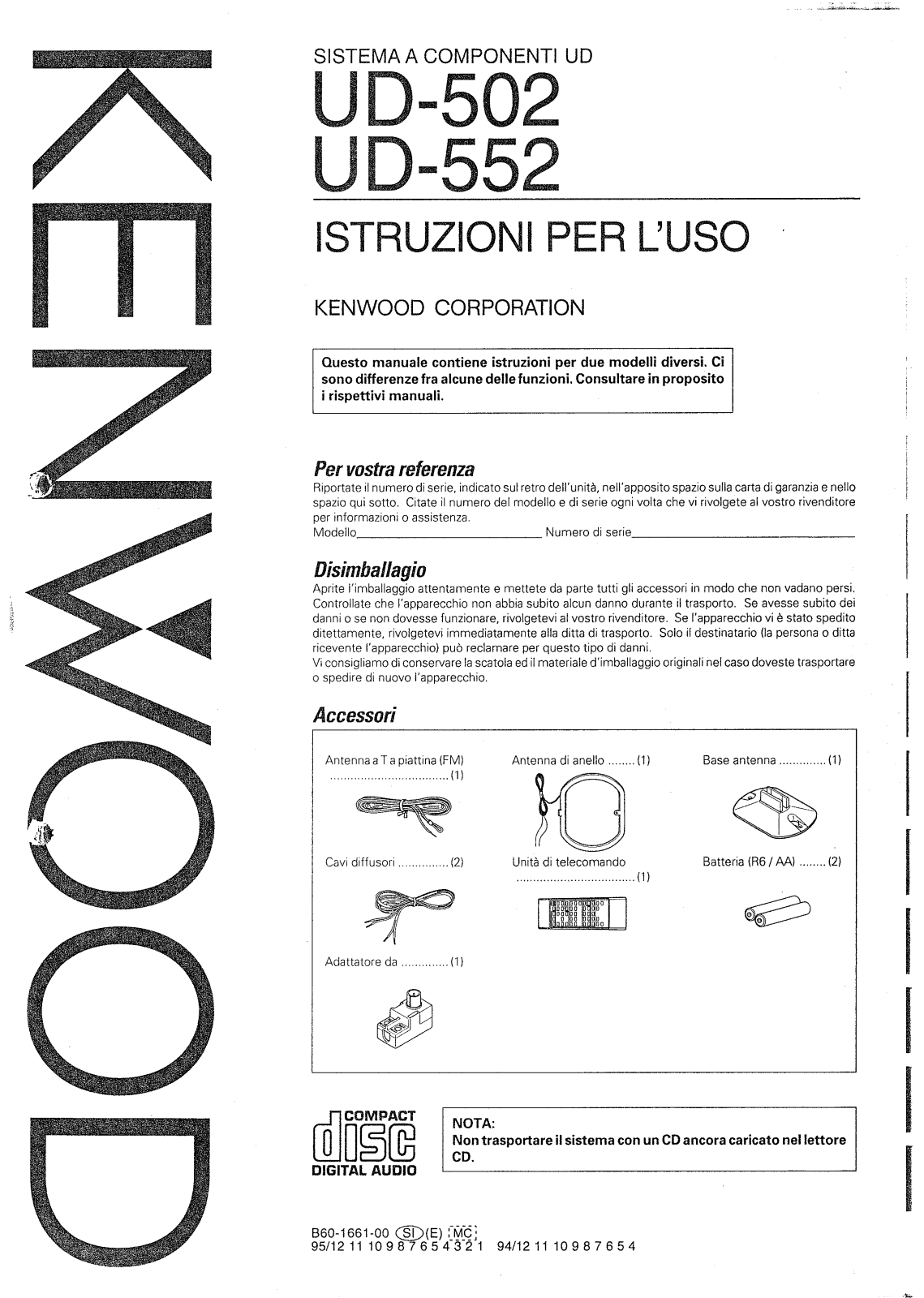 Kenwood UD-552, UD-502 User Manual