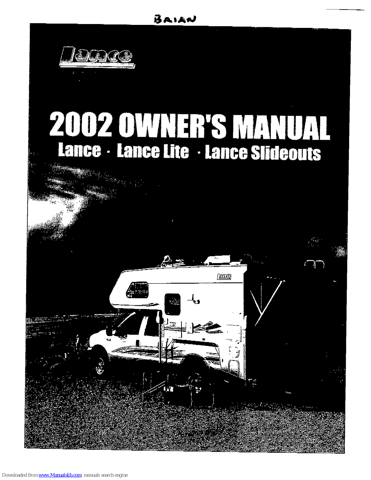 Lance 2002, Lance Lite 2002, Lance Slideouts 2002 Owner's Manual