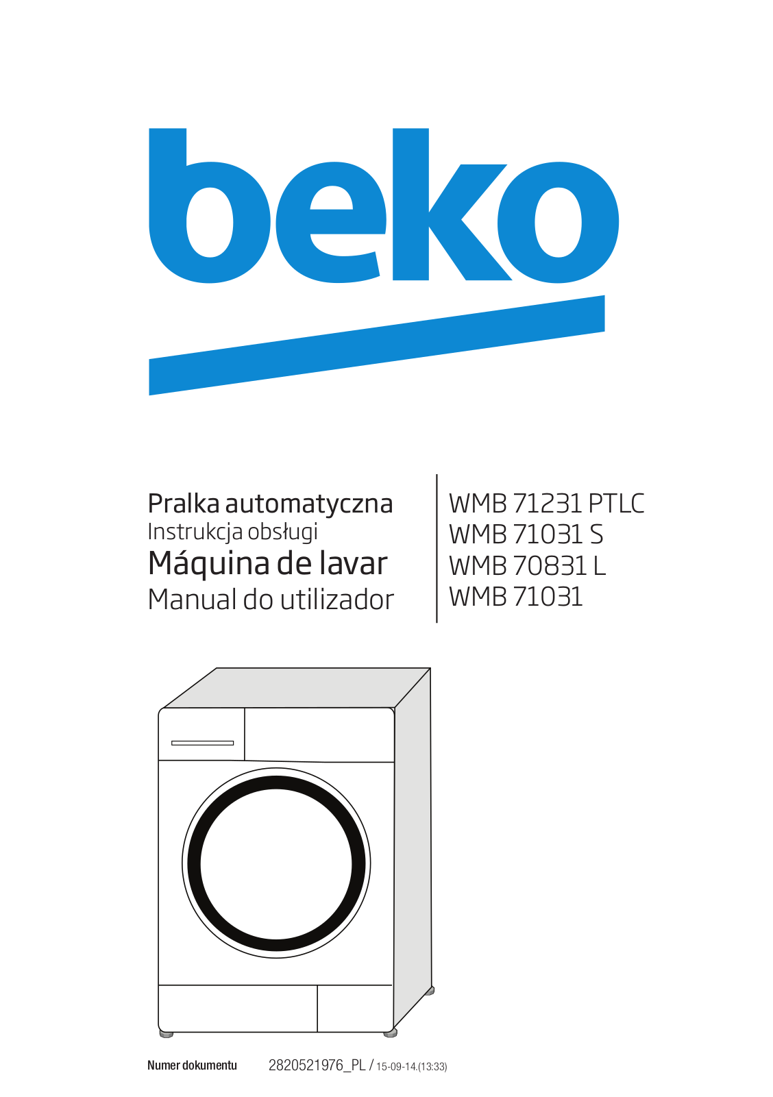 Beko WMB 71231 PTLC, WMB 71031 S, WMB 70831 L, WMB 71031 User manual