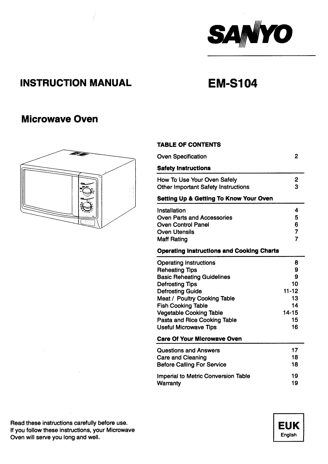 Sanyo EM-S104 Instruction Manual