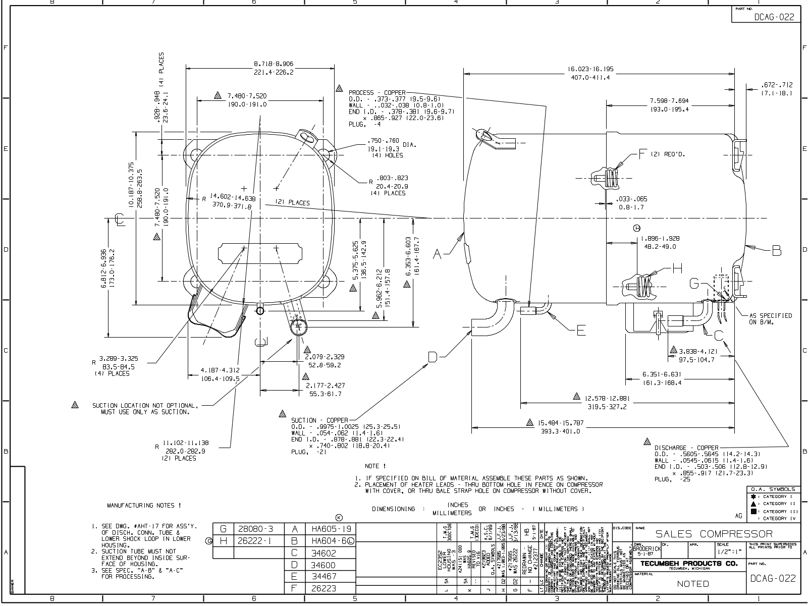 Tecumseh AGB5561EXT Drawing Data