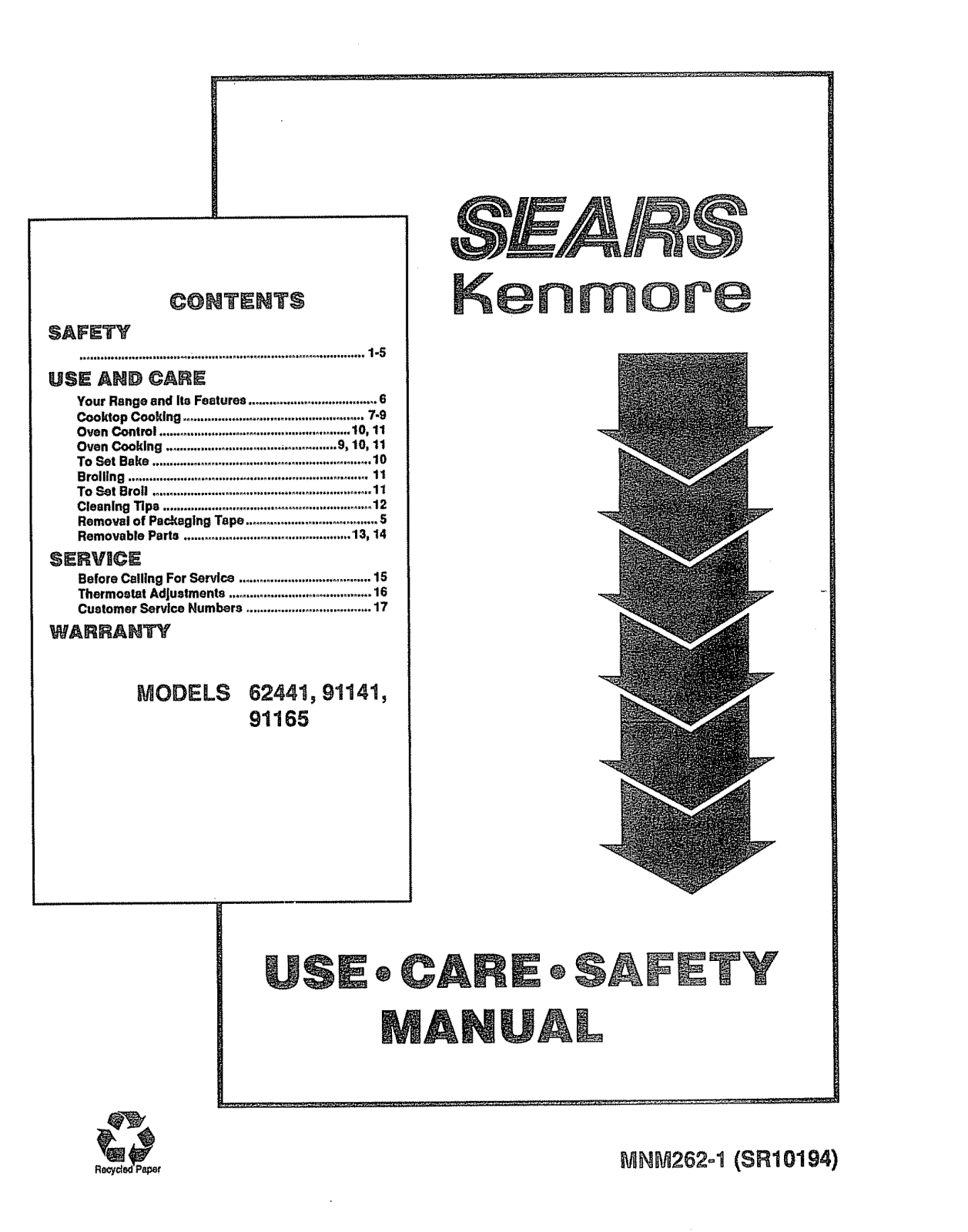 Kenmore 9116244190, 9116244890, 9119114190, 9119114890, 91191165690 Owner’s Manual