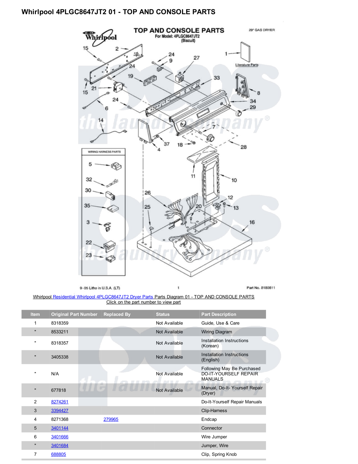 Whirlpool 4PLGC8647JT2 Parts Diagram