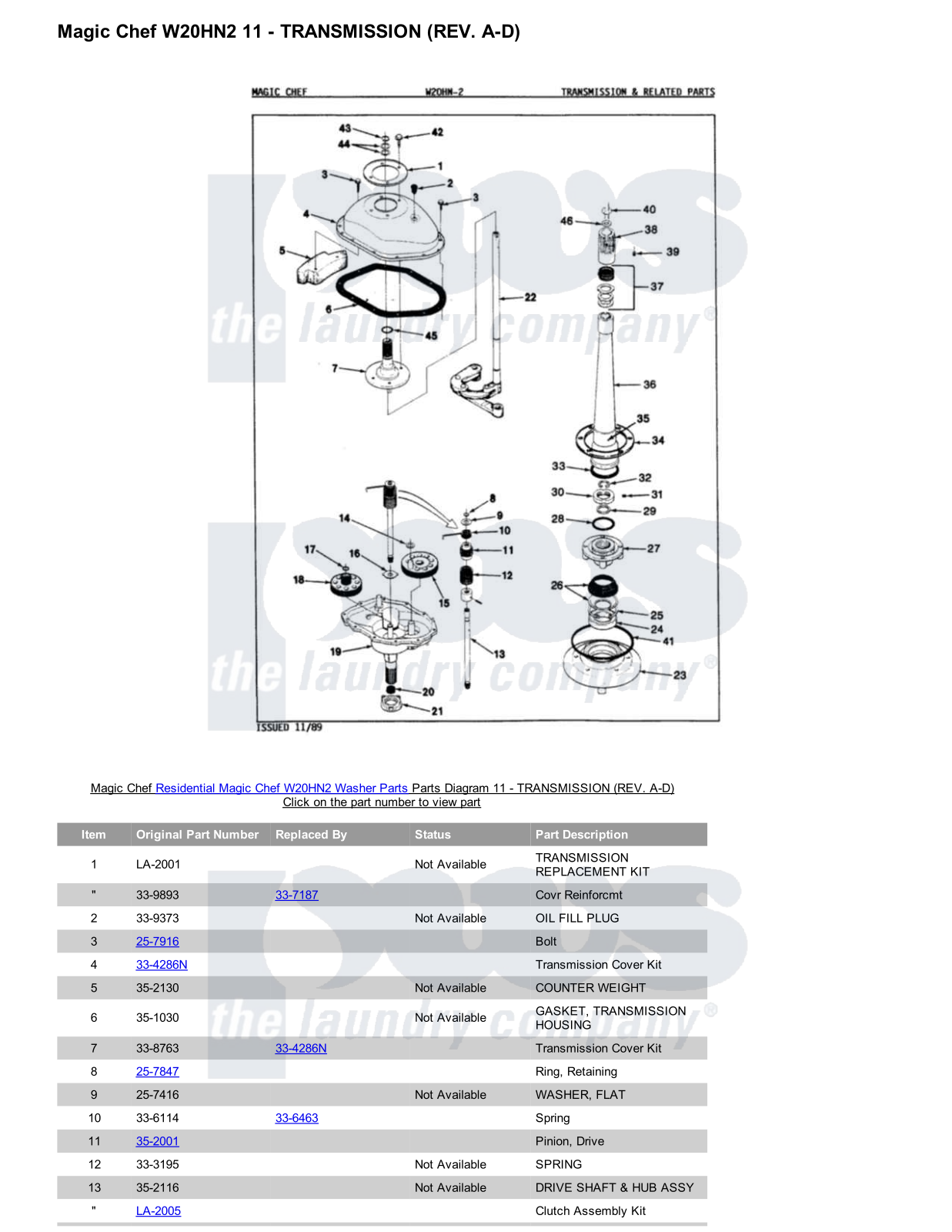 Magic Chef W20HN2 Parts Diagram