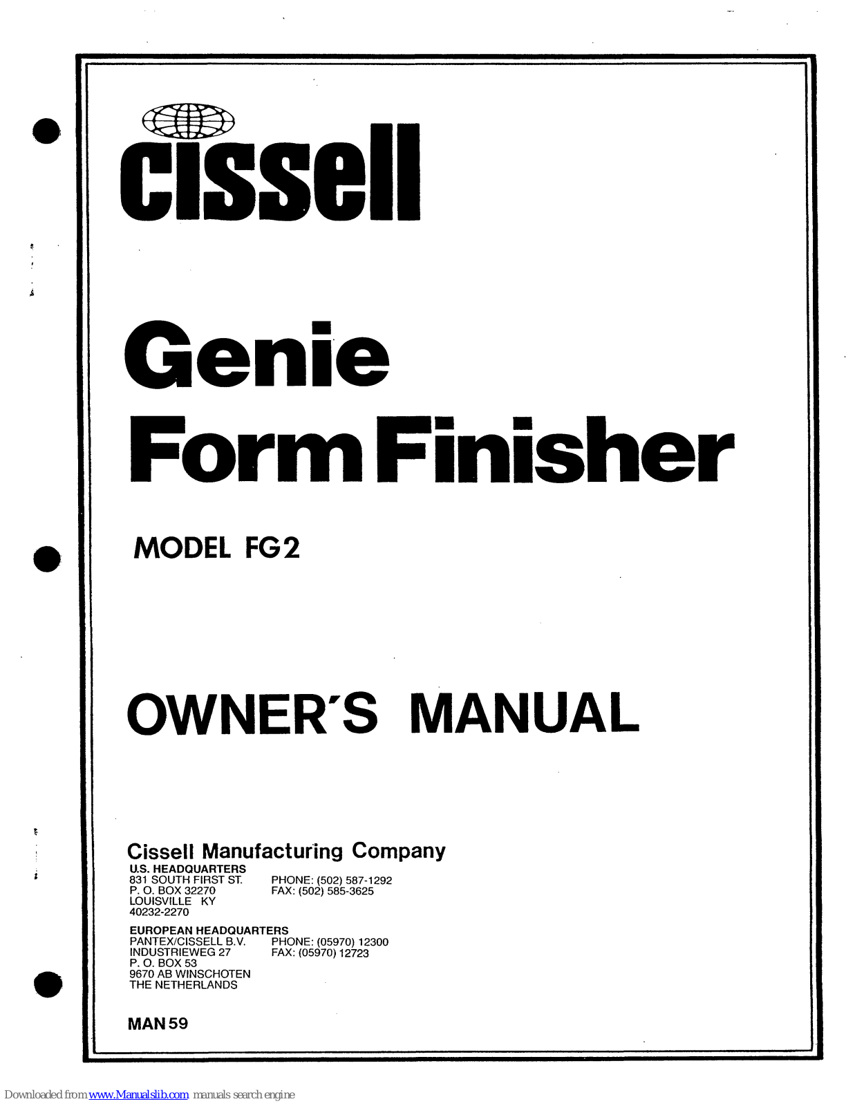 Cissell GENIEMAN59, FG2 Owner's Manual