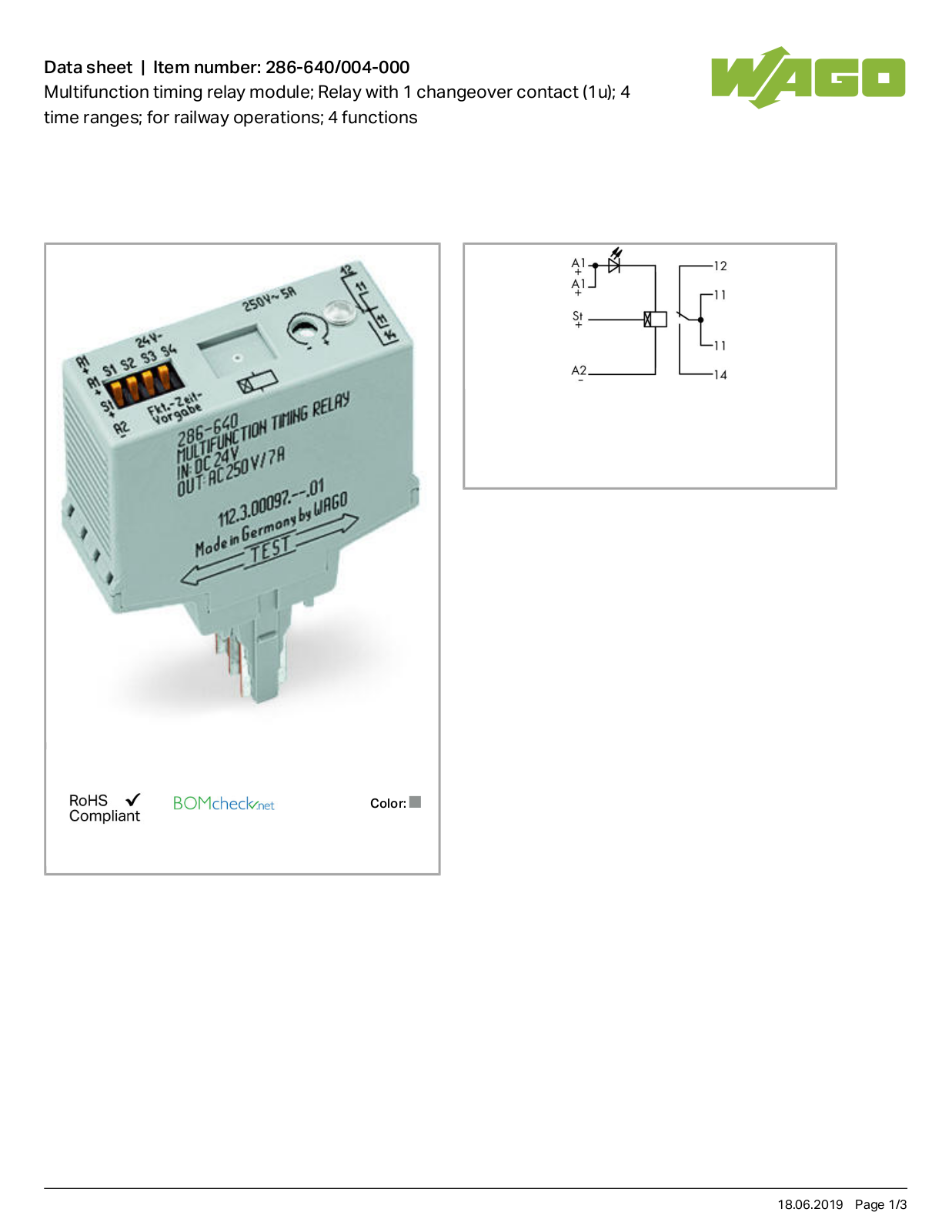 Wago 286-640/004-000 Data Sheet