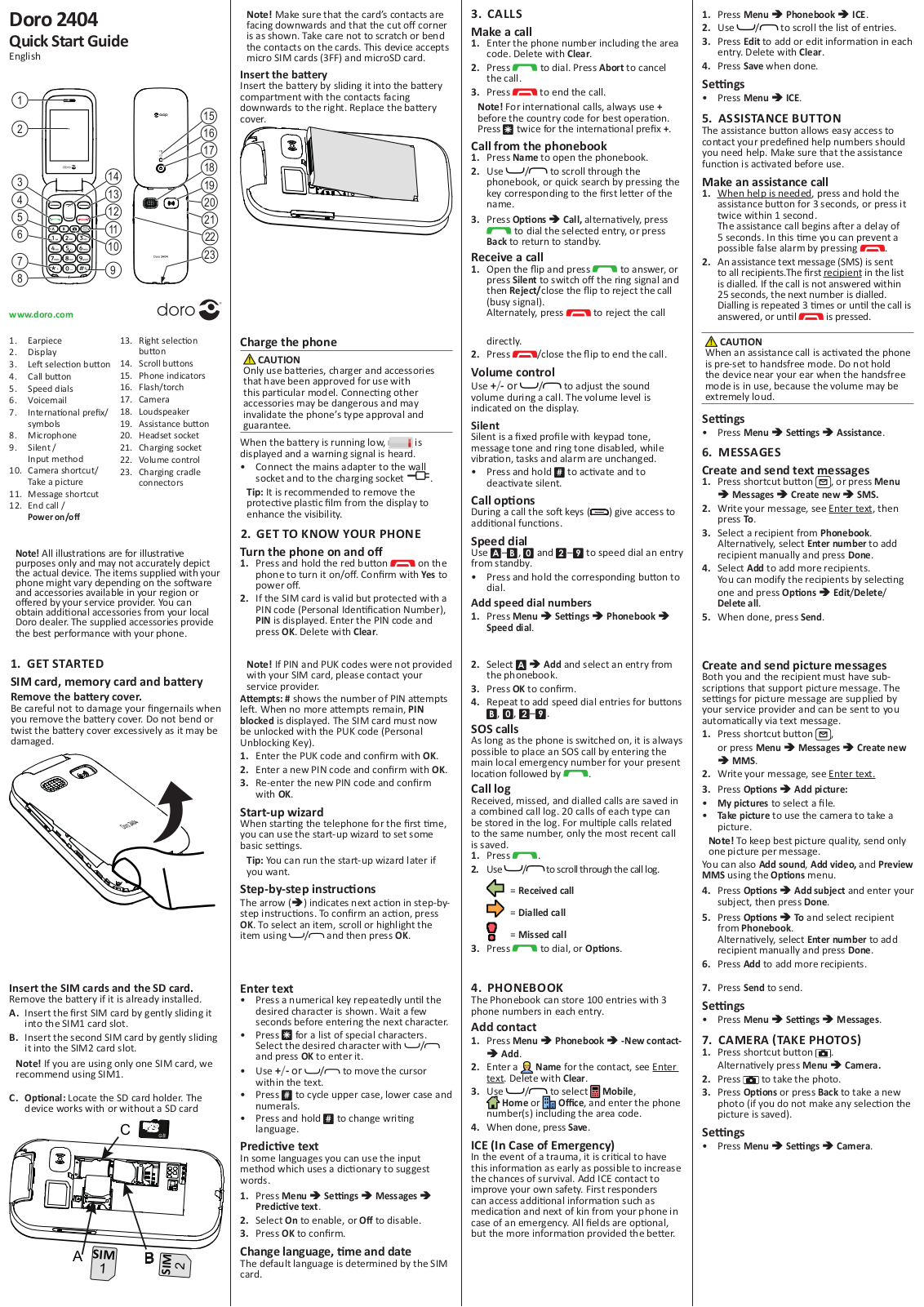 Doro 2404 Quick Start Guide