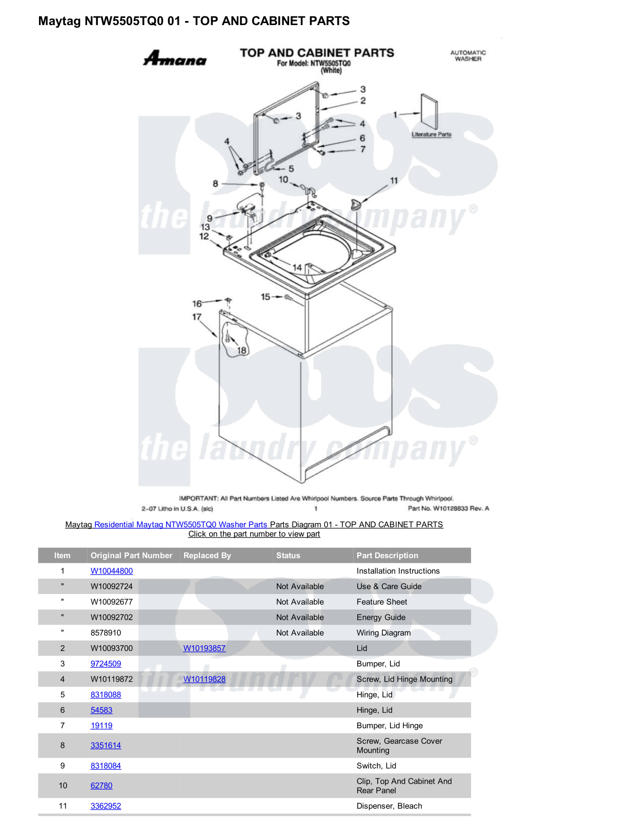 Maytag NTW5505TQ0 Parts Diagram