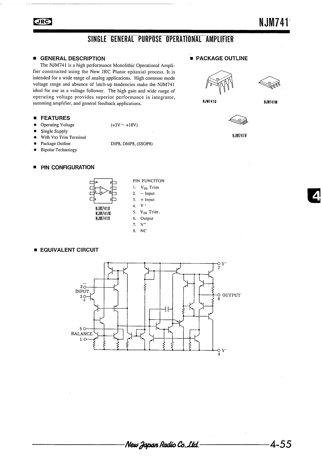 JRC NJM741V, NJM741M Datasheet