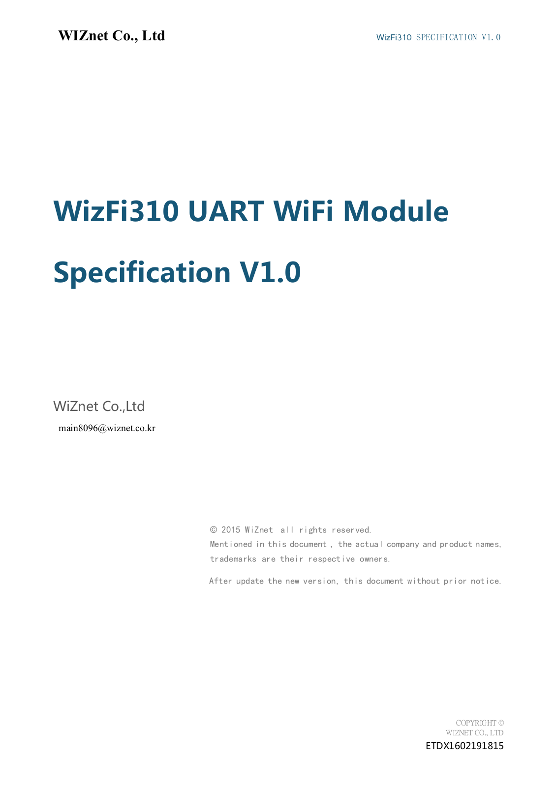 WIZNET WIZFI310 Users Manual