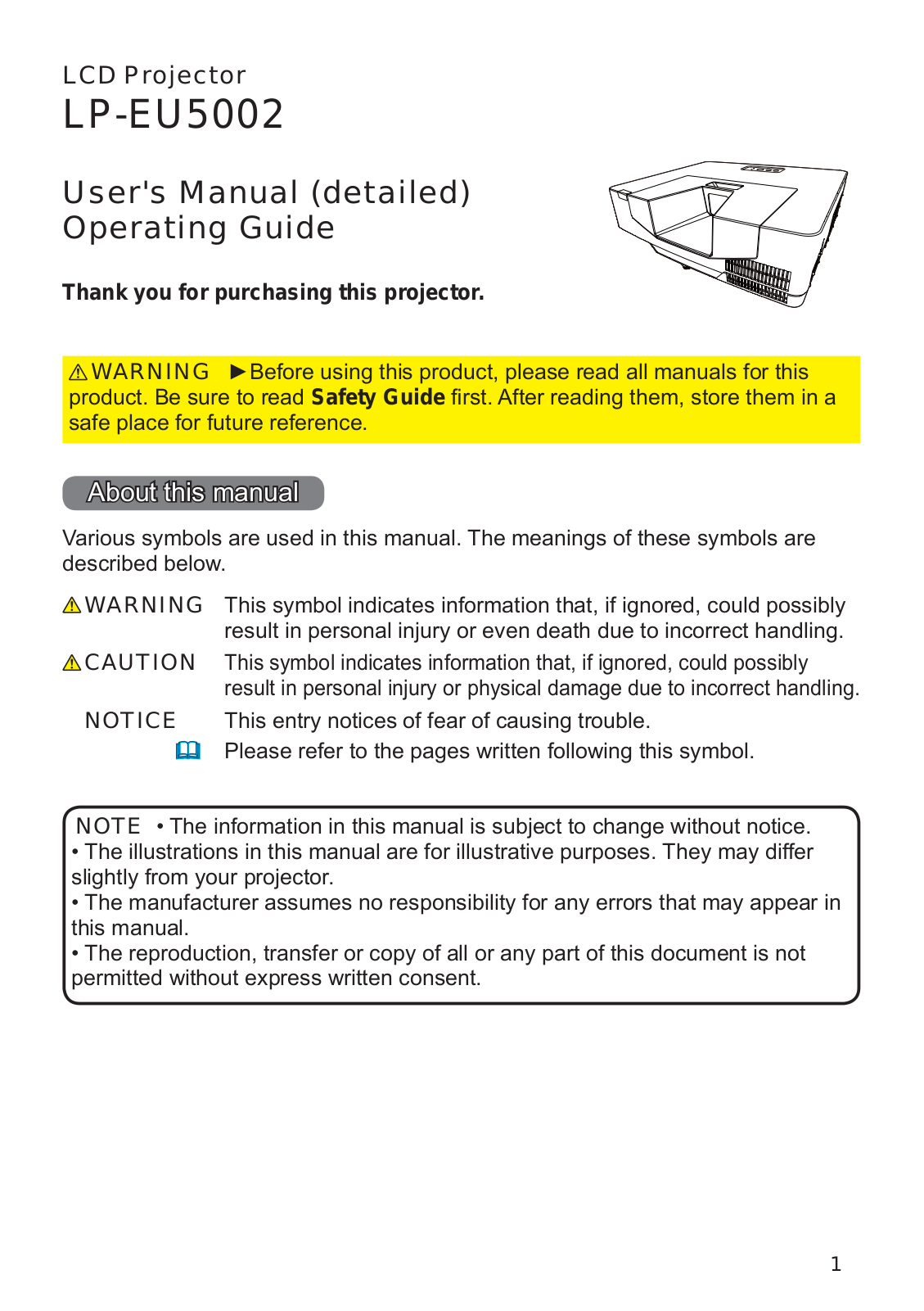 Hitachi CP-LPEW5002, LP-EU5002 User Manual