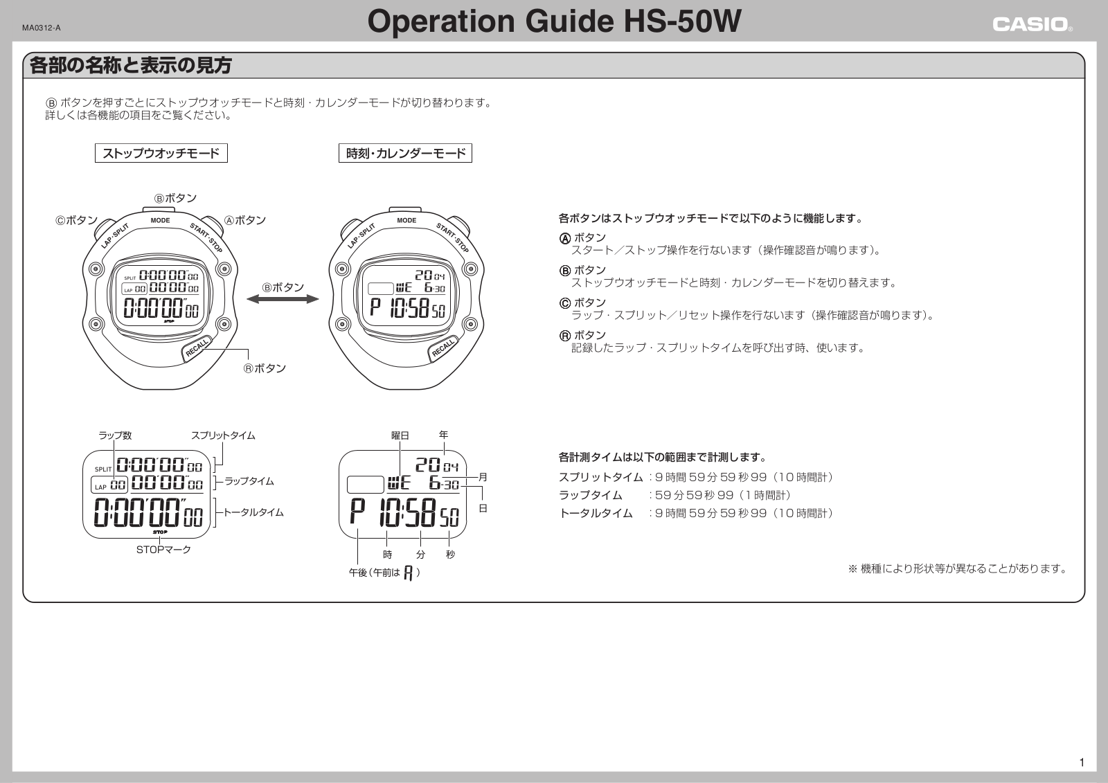 Casio HS-50W User Manual