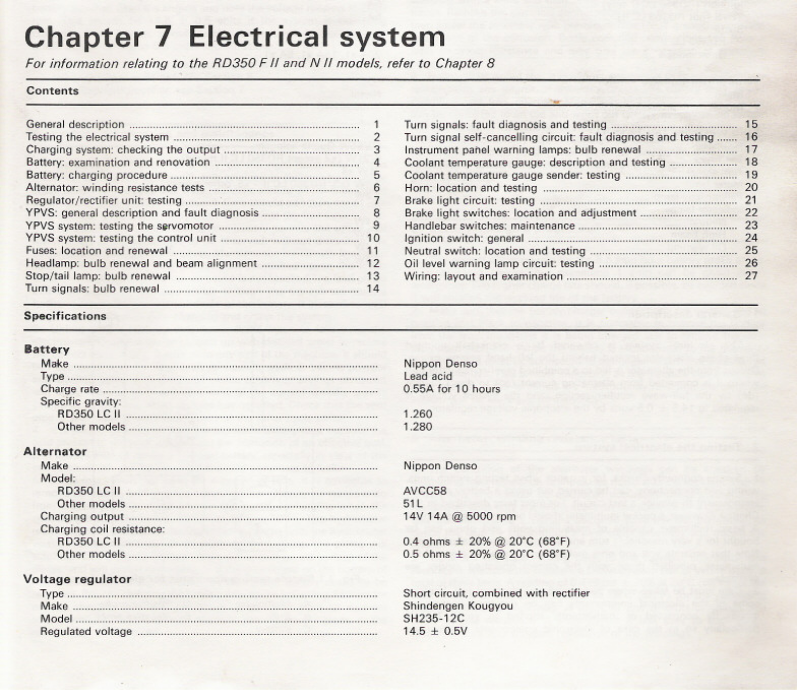 Yamaha RD350 YPVS Service Manual 7 Electrical System