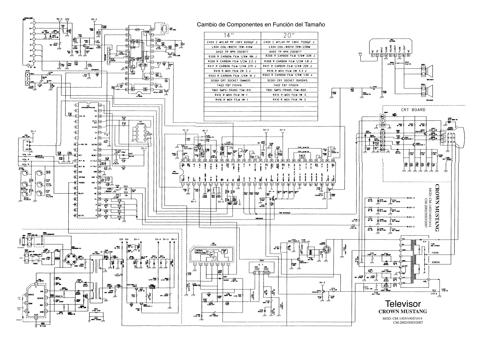 Crown CM1403, CM1405, CM1414, CM2002, CM2003 Schematic